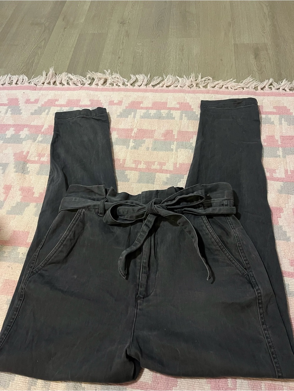 Express High-Waist Tie-Belt Black Paperbag Pants